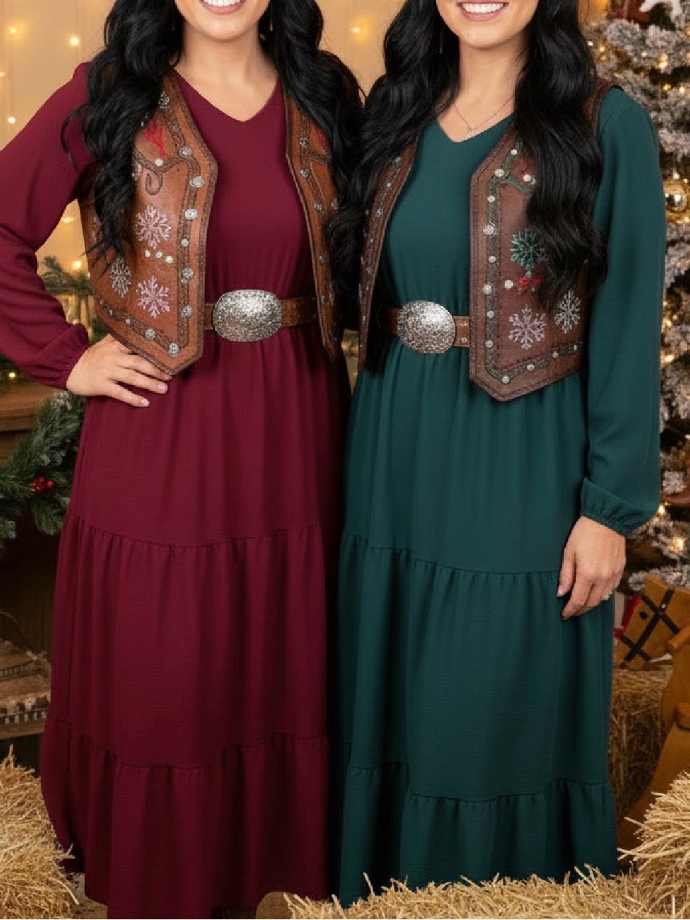 BURGUNDY WINE 3-TIERED MAXI DRESS | XL | BOHO • WESTERN • HOLIDAY - Picture 5 of 8